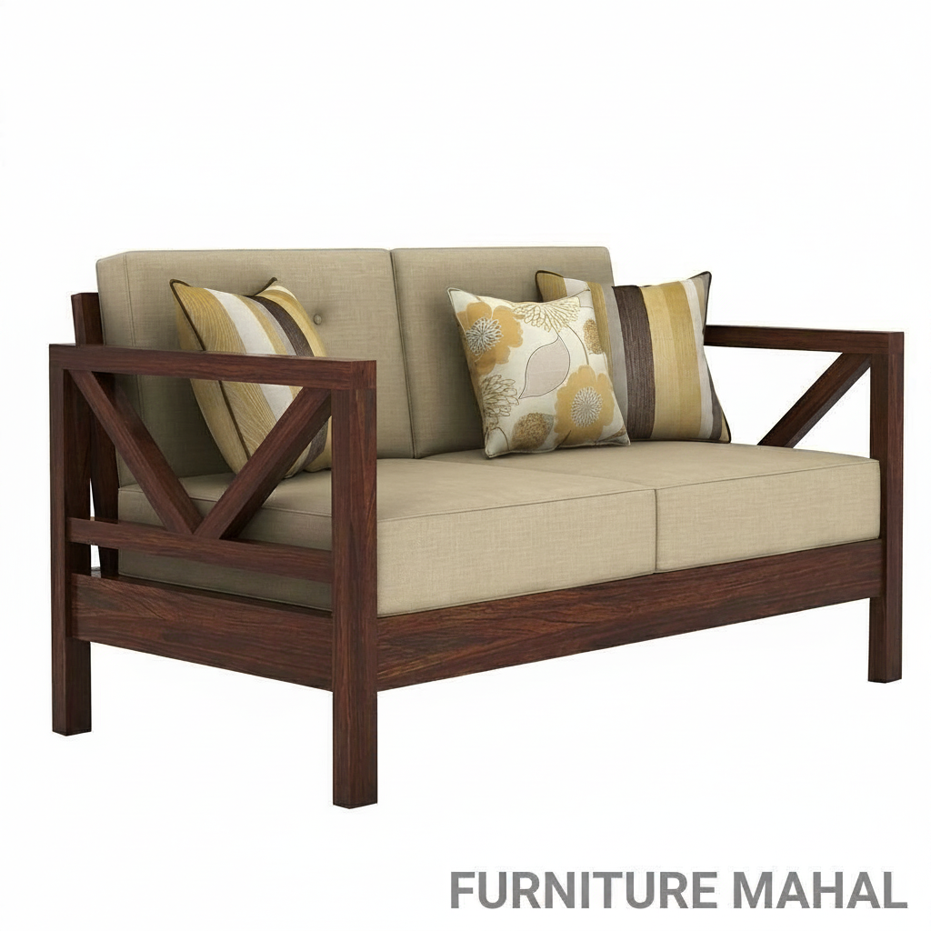 Wooden Sofa with Cushions view 2