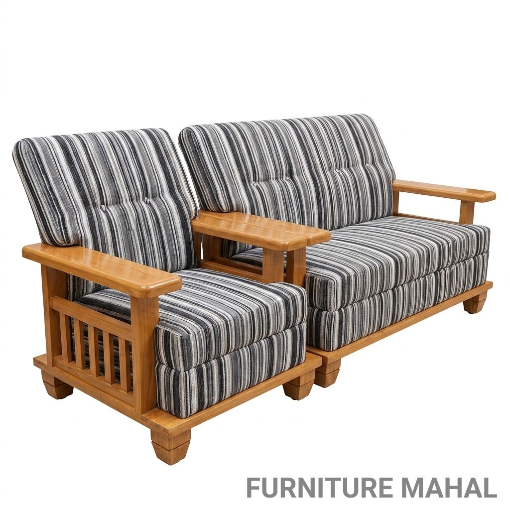 Wooden Sofa with Striped Cushions view 2