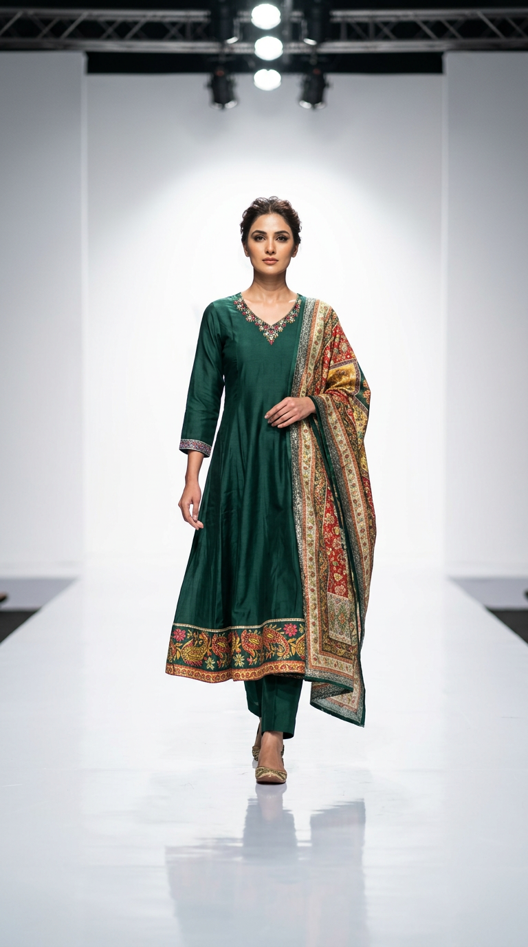 Green Embroidered Kurta Set