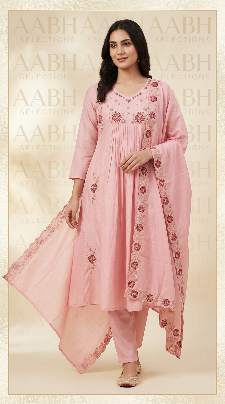 Pink Embroidered Cotton Suit