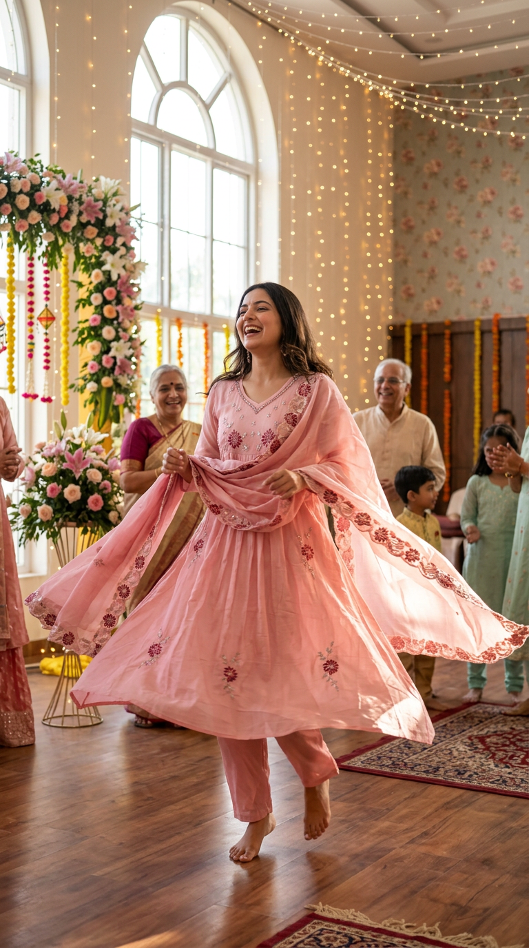 Pink Embroidered Cotton Suit view 2