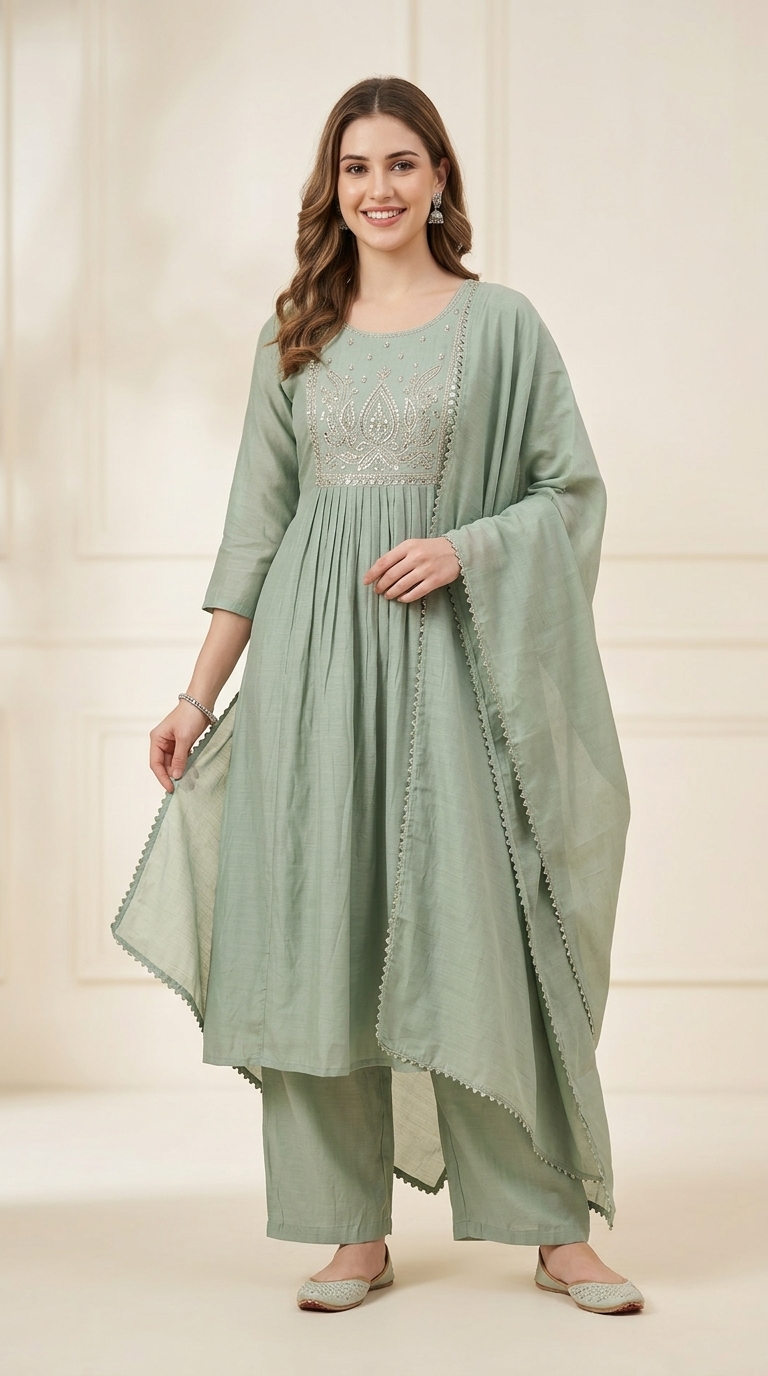 Green Anarkali Suit view 3