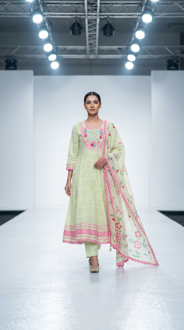 Embroidered Green Anarkali Suit view 2
