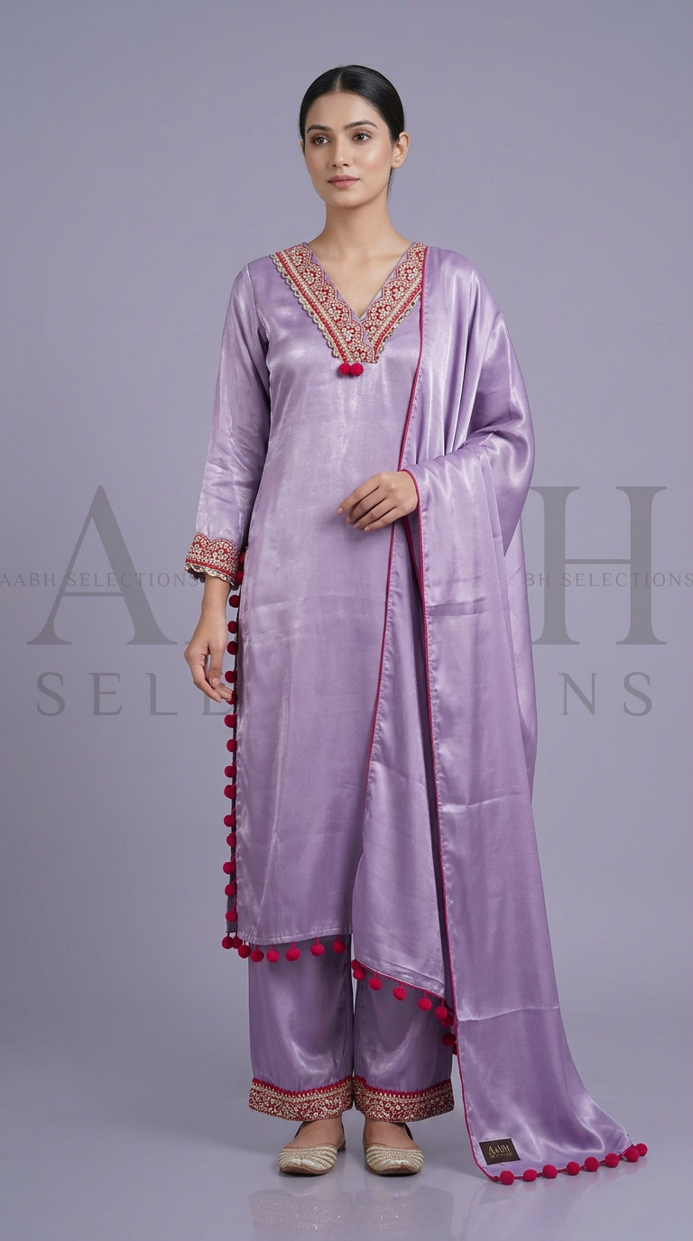 Purple Satin Kurta Set