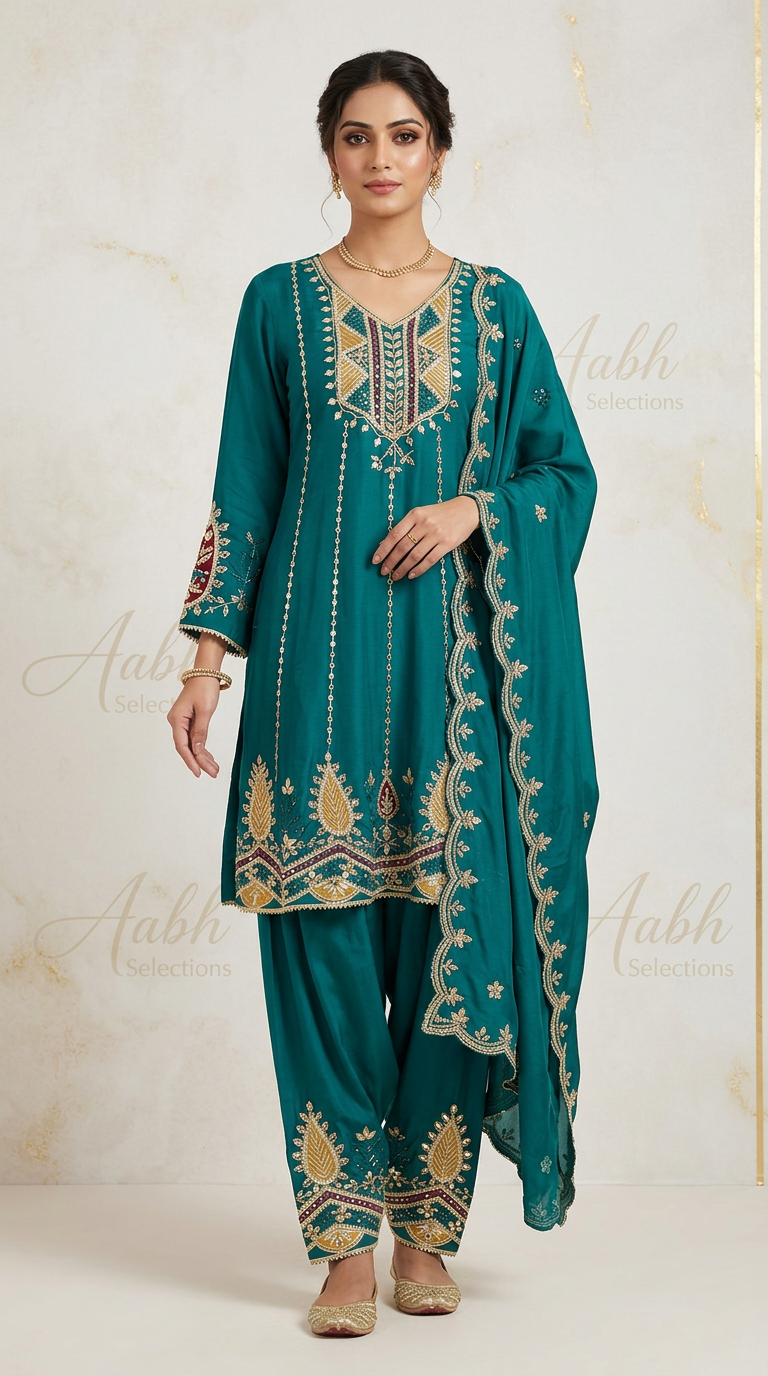 Teal Embroidered Suit Set