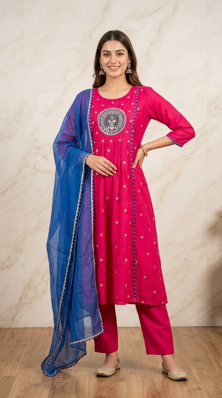 Pink Embroidered Short Anarkali Suit view 2