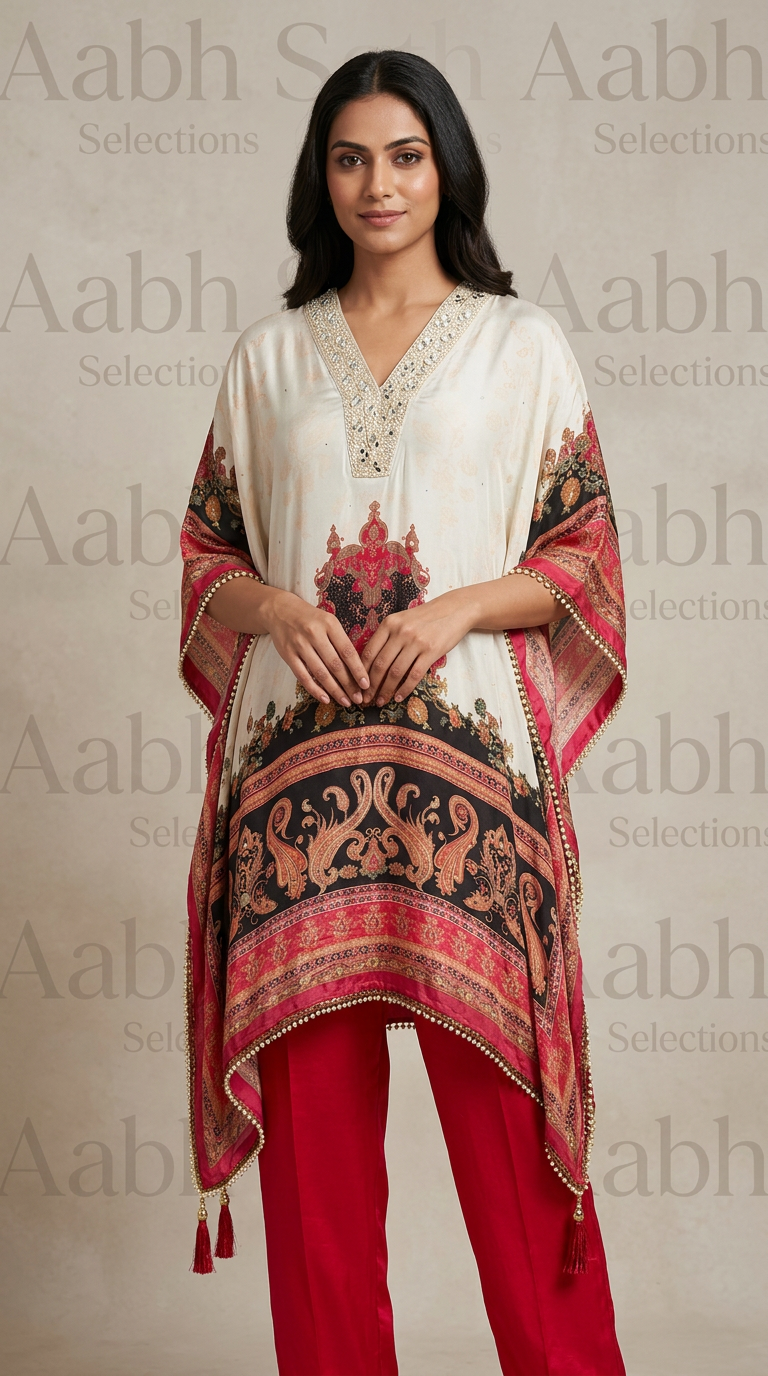 Embellished Kaftan with Red Pants view 3