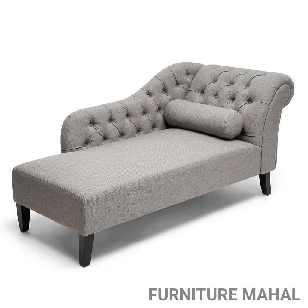 Tufted Grey Chaise Lounge view 2