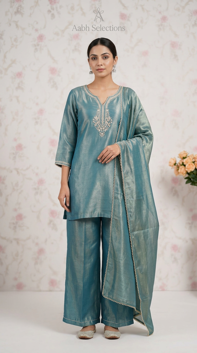 Teal Cotton Anarkali Suit view 2