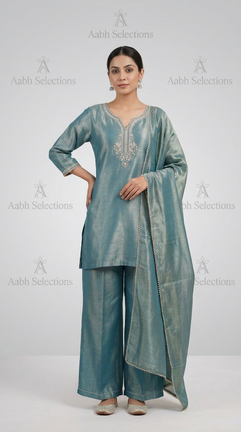 Teal Cotton Anarkali Suit