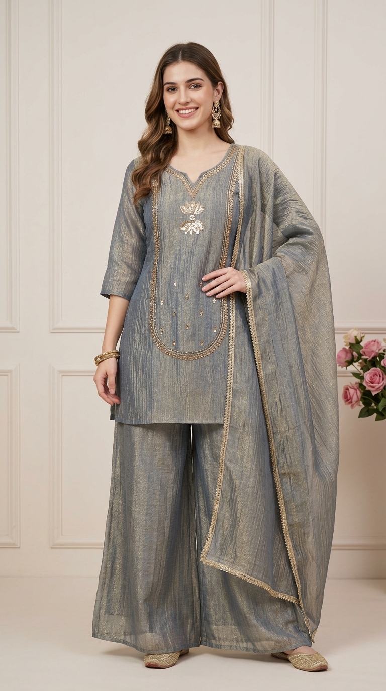 Designer Denim Anarkali Suit view 4