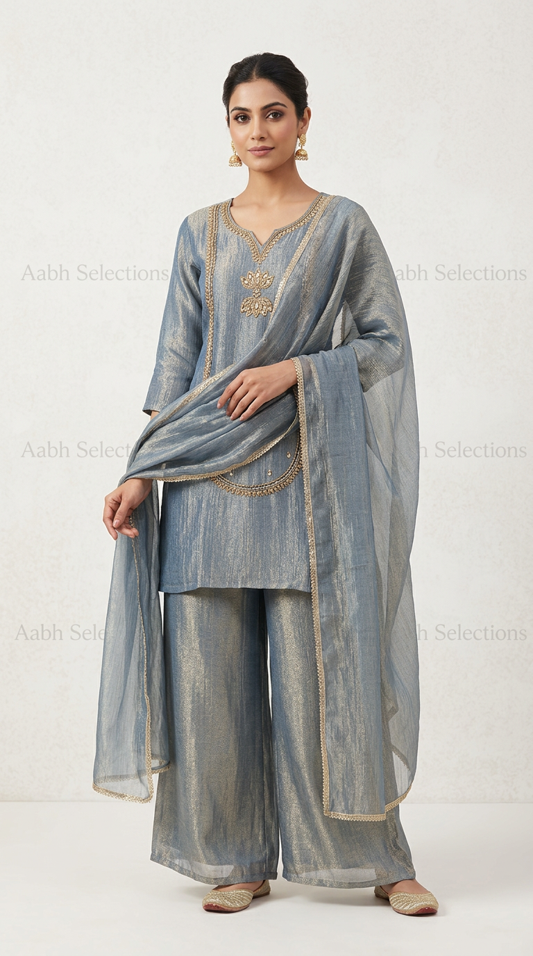 Designer Denim Anarkali Suit view 3