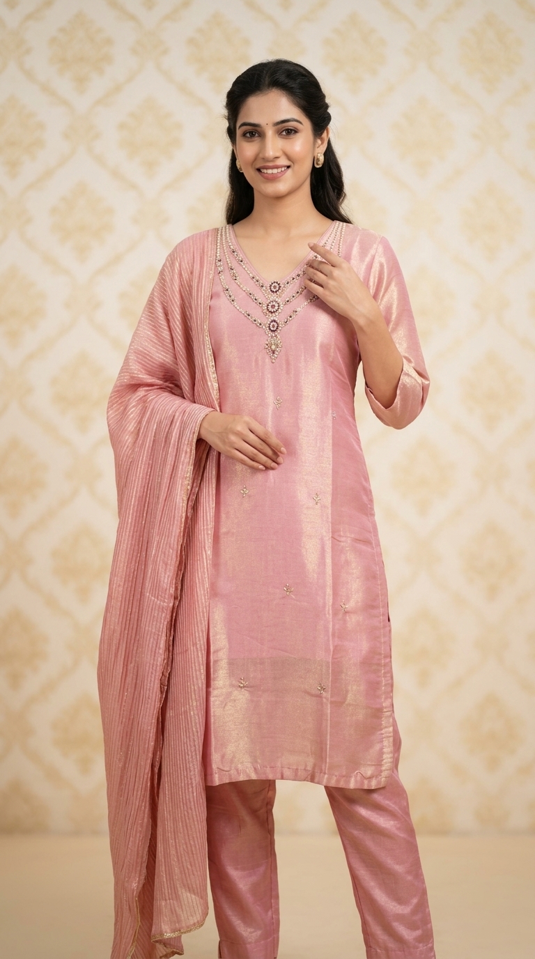 Pink Silk Suit Set view 4
