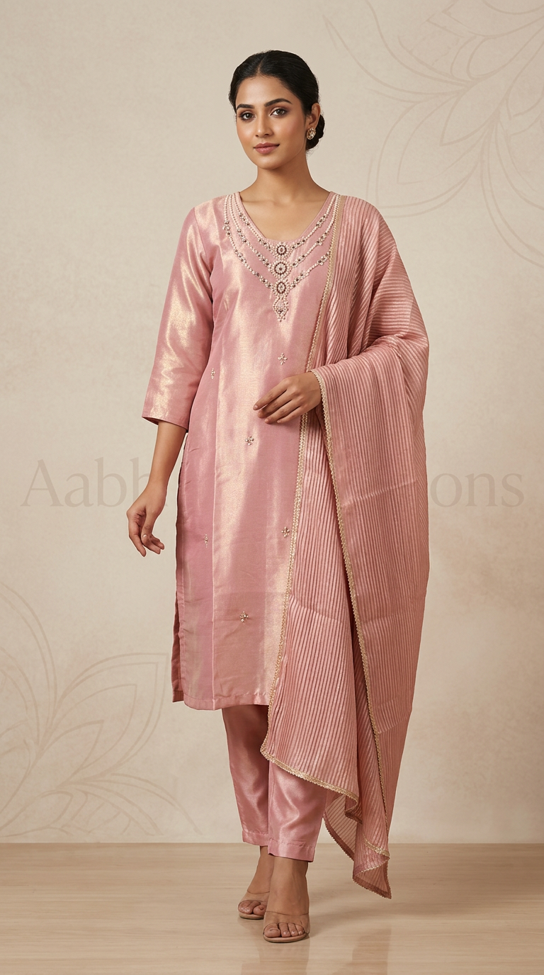Pink Silk Suit Set view 3