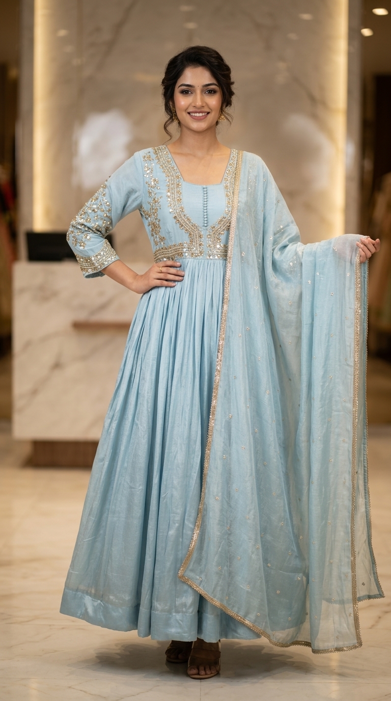 Embellished Blue Anarkali Suit