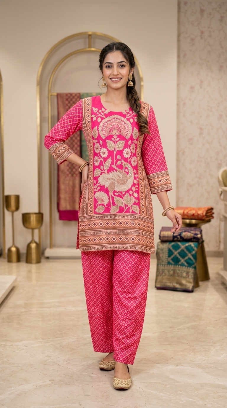 Pink Embroidered Cotton Suit