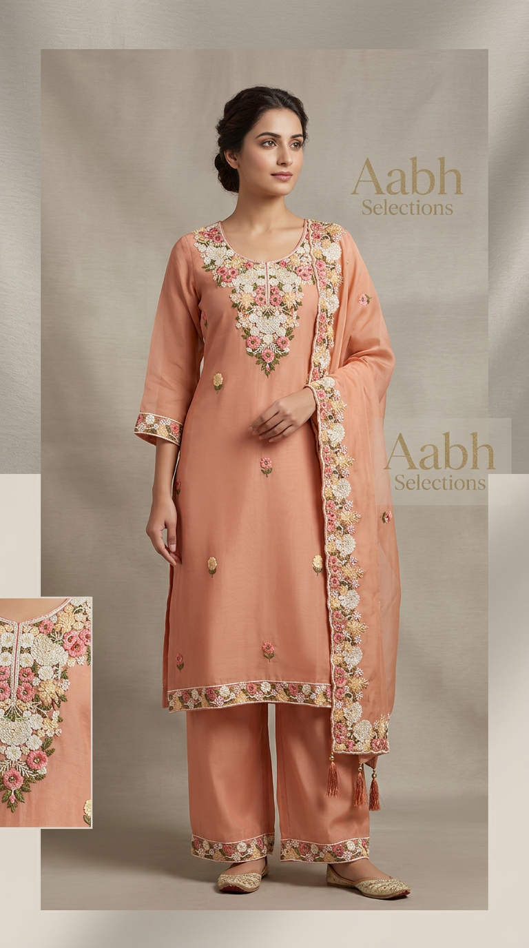 Peach Embroidered Kurta Set