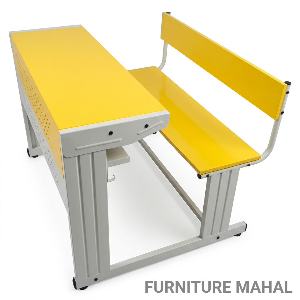 Yellow Metal Dining Table Bench Set