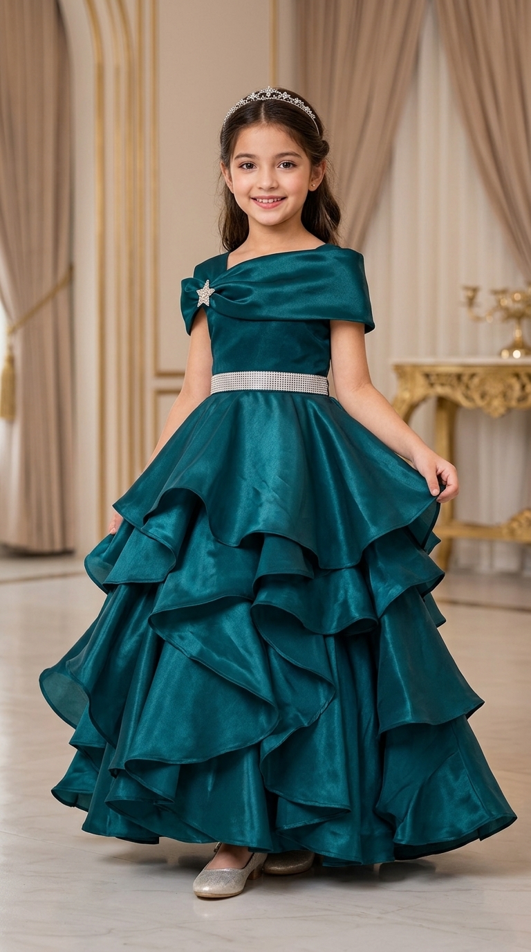 Teal Ruffled Party Dress