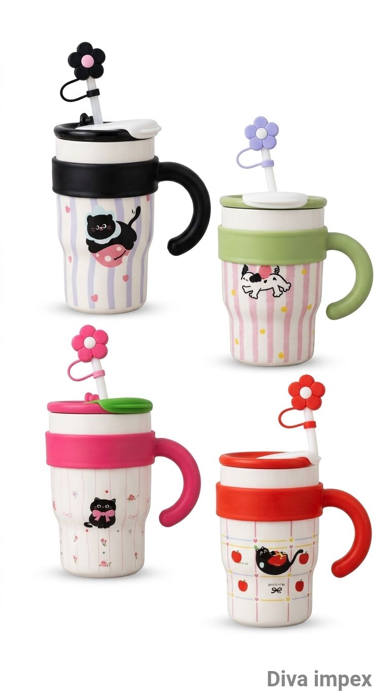 Colorful Cartoon Travel Mug Set