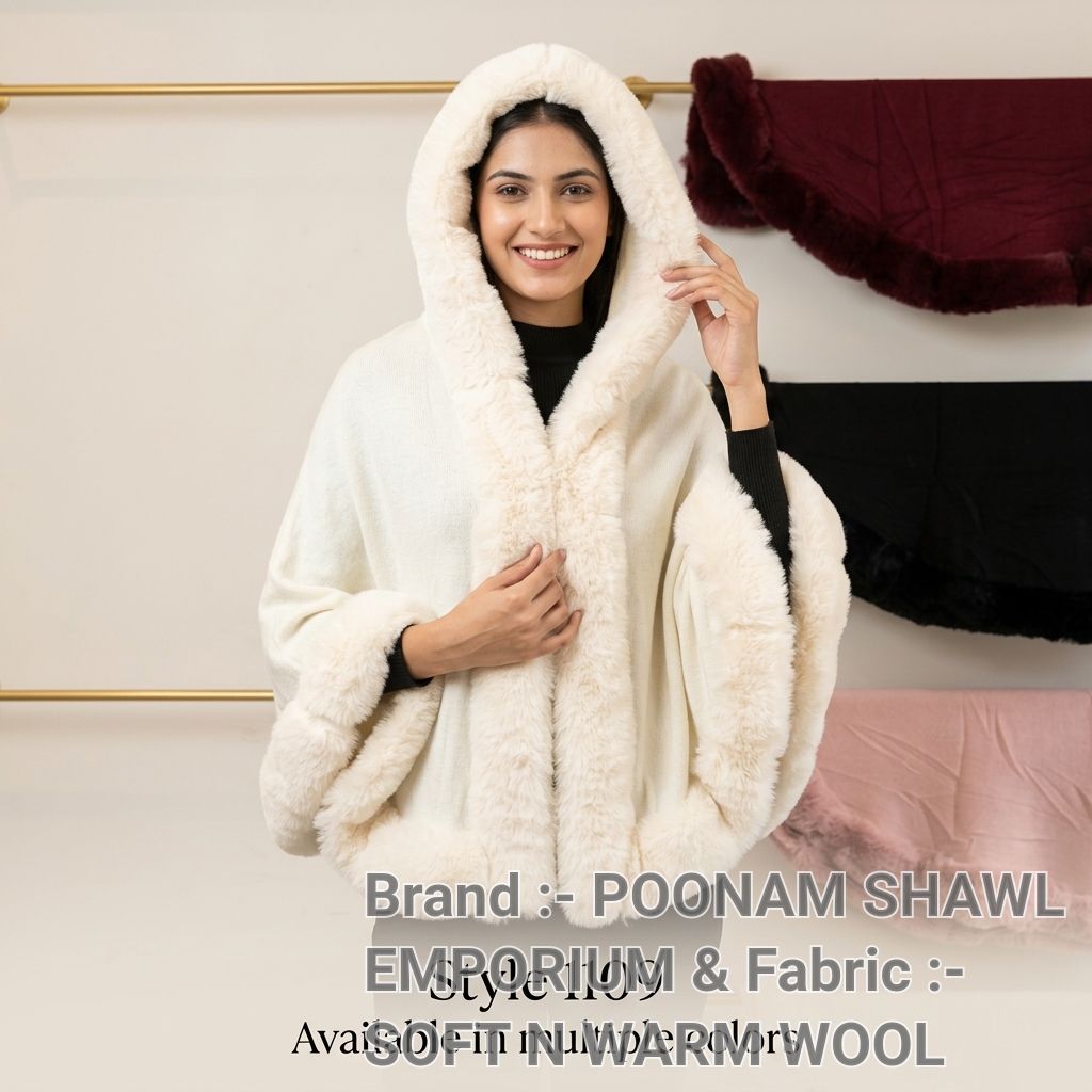 Faux Fur Trim Wool Shawl
