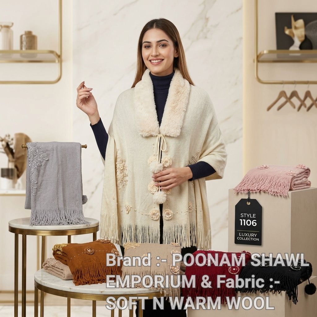 Embroidered Wool & Cotton Shawl