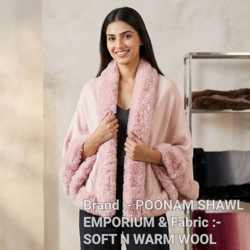 Faux Fur Trimmed Shawl