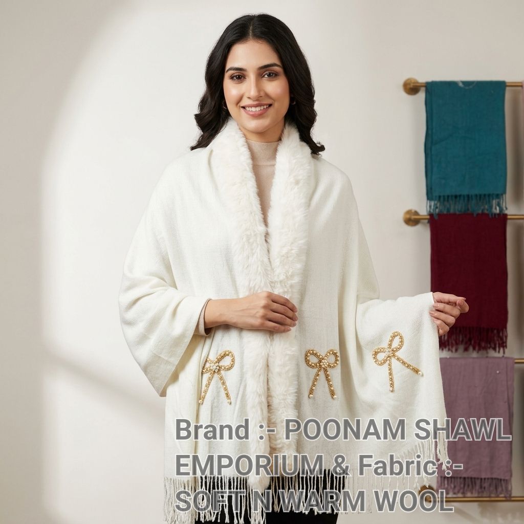 Fur & Motif Patch Shawl