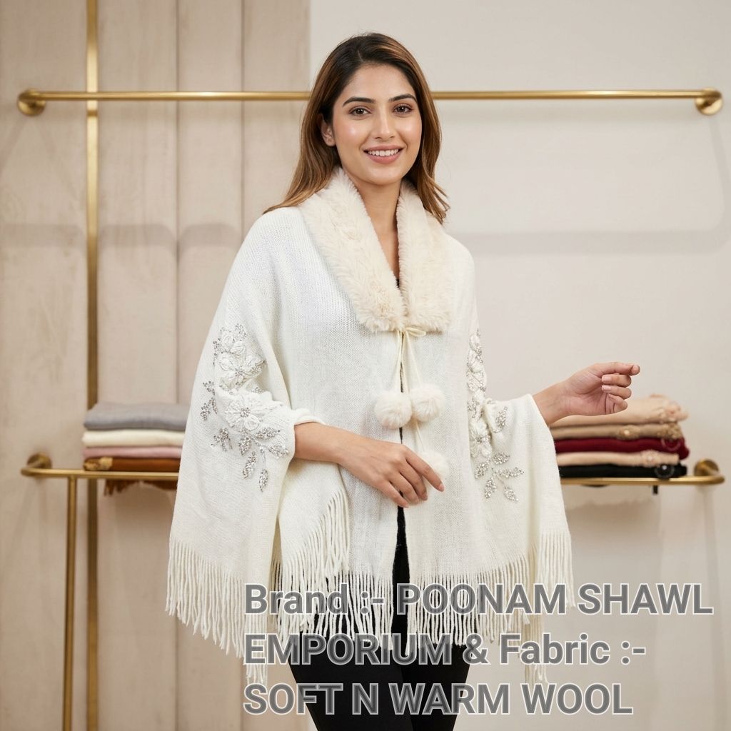 Embroidered Wool & Cotton Shawl