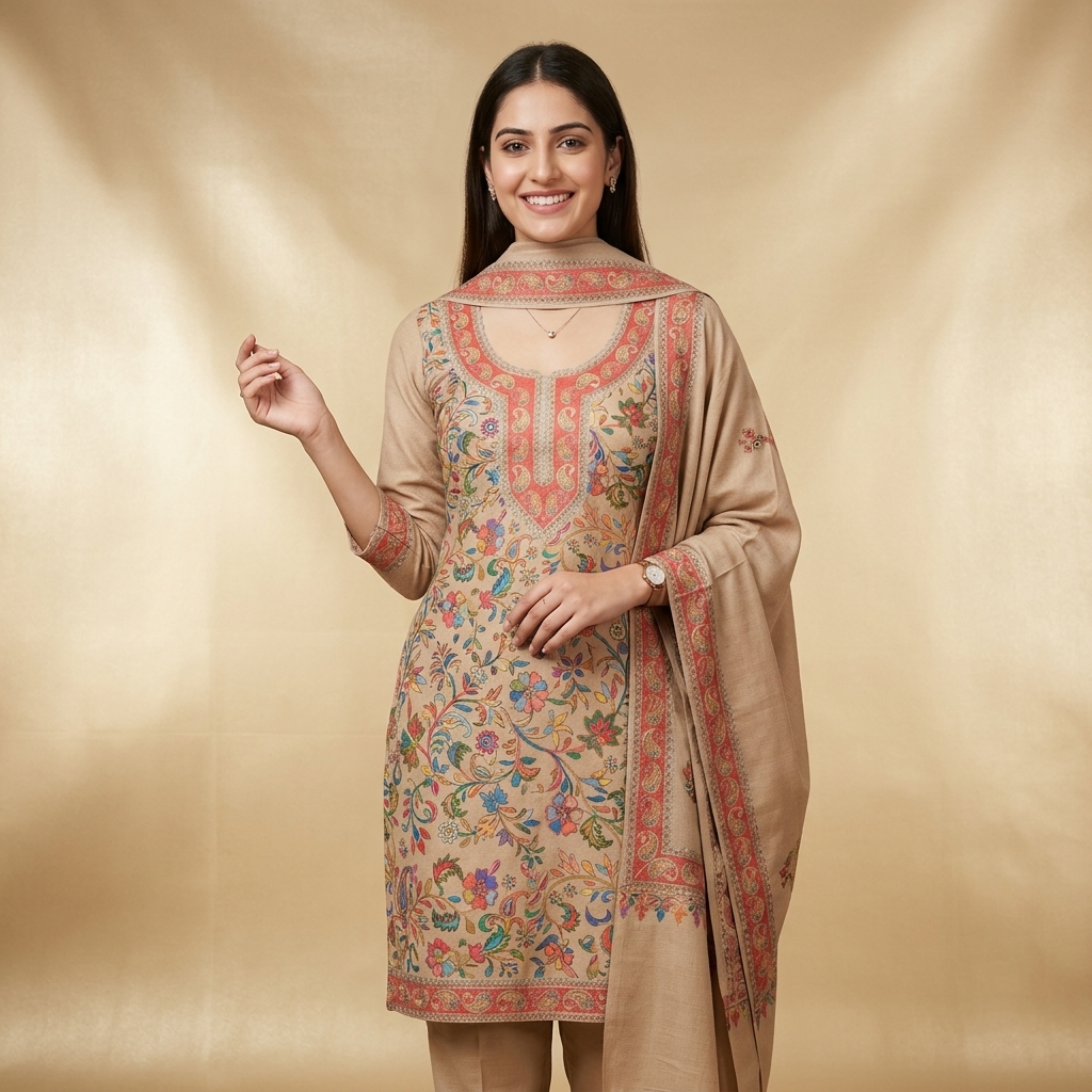 Embroidered Wool & Cotton Shawl