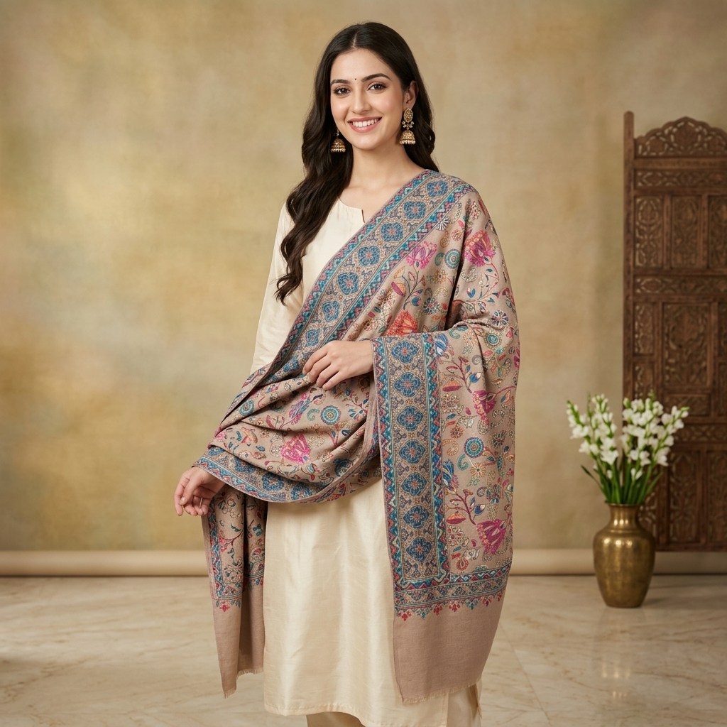 Embroidered Wool Shawl