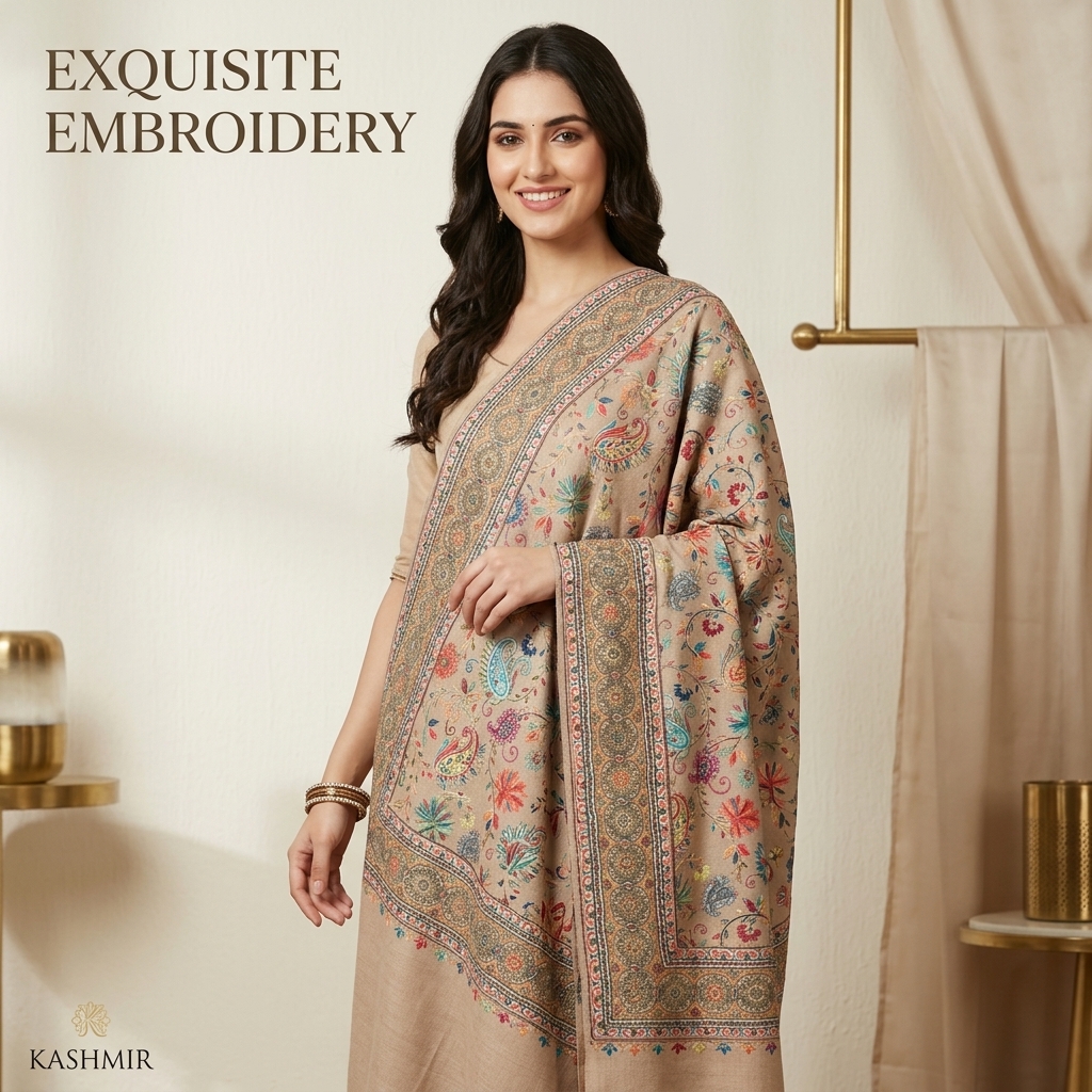 Embroidered Wool Shawl