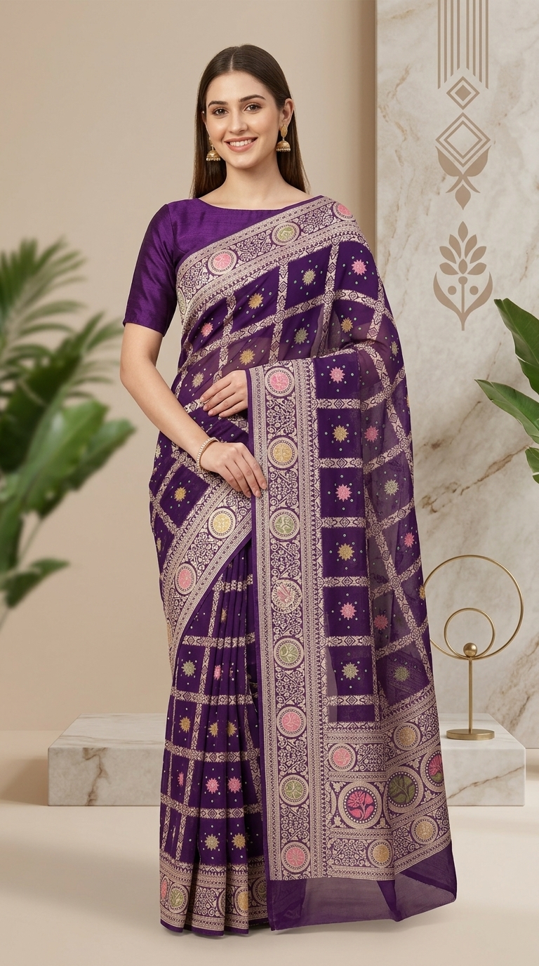 Purple Georgette Saree