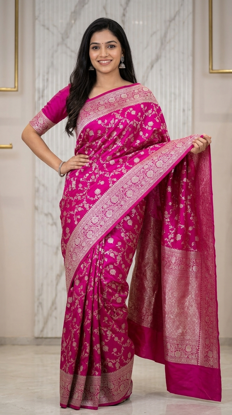 Pink Embroidered Saree
