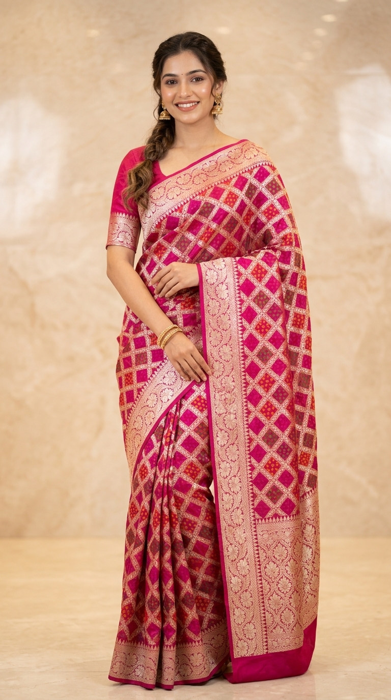 Pink Patterned Saree
