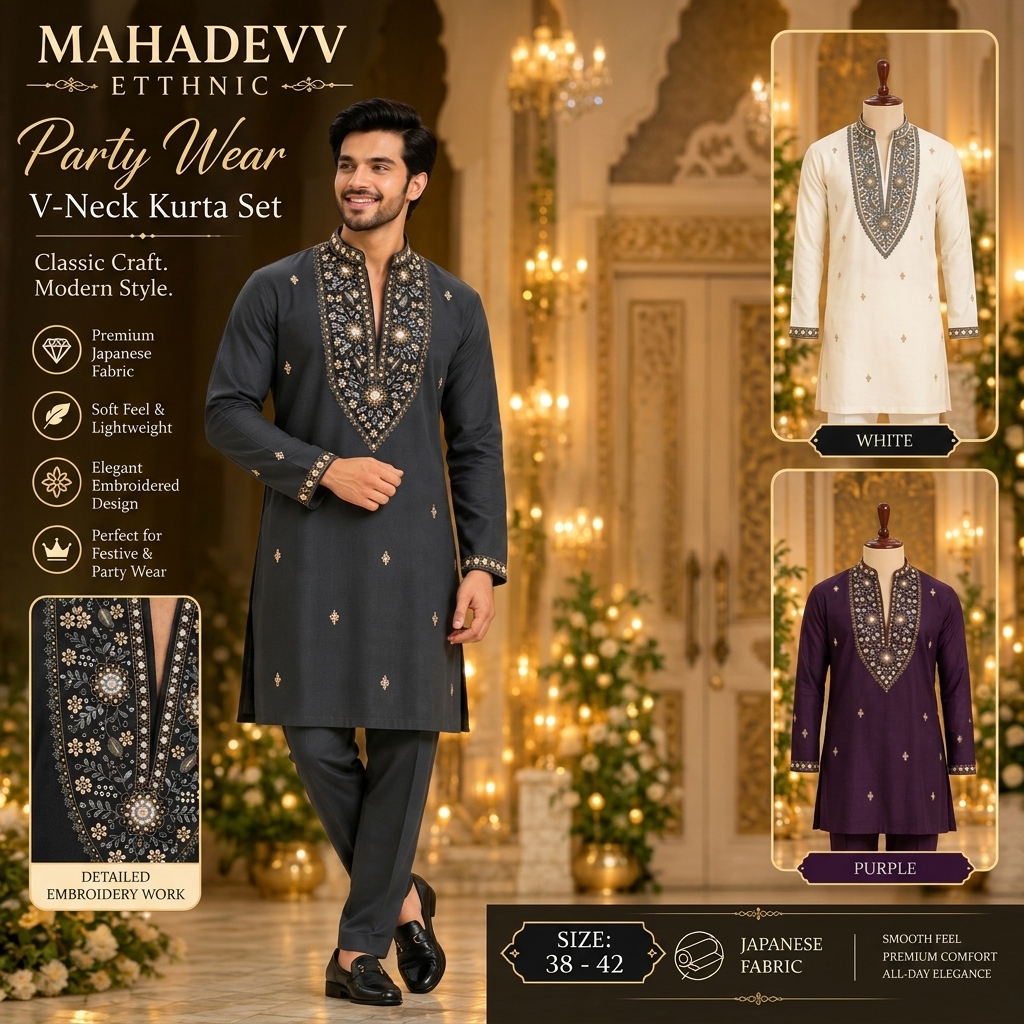 Mahadev Ethnic V-Neck Kurta Set