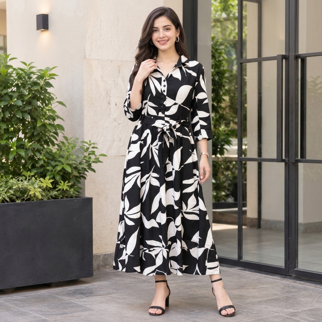 Black and White Floral Maxi Dress