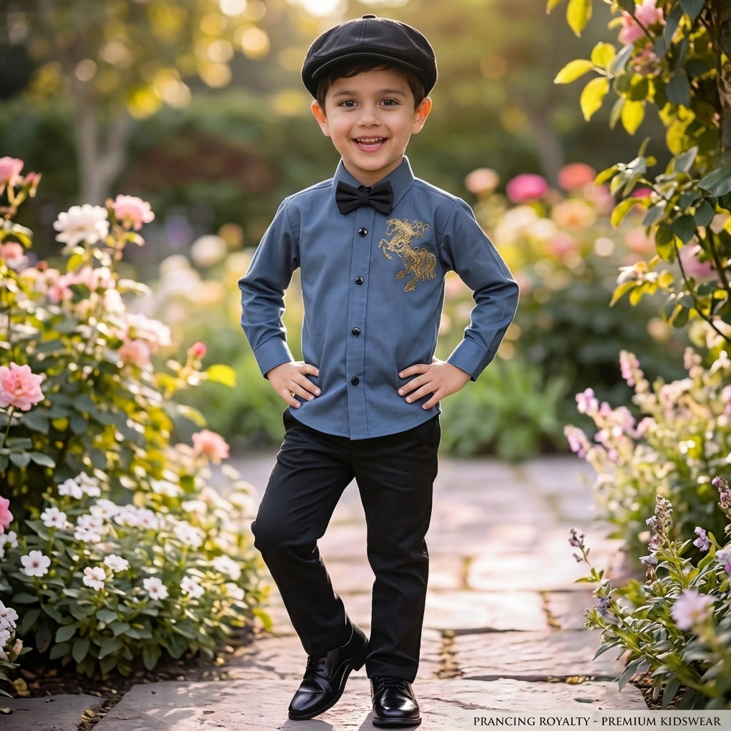 Boys' Formal Blue Shirt with Bow Tie