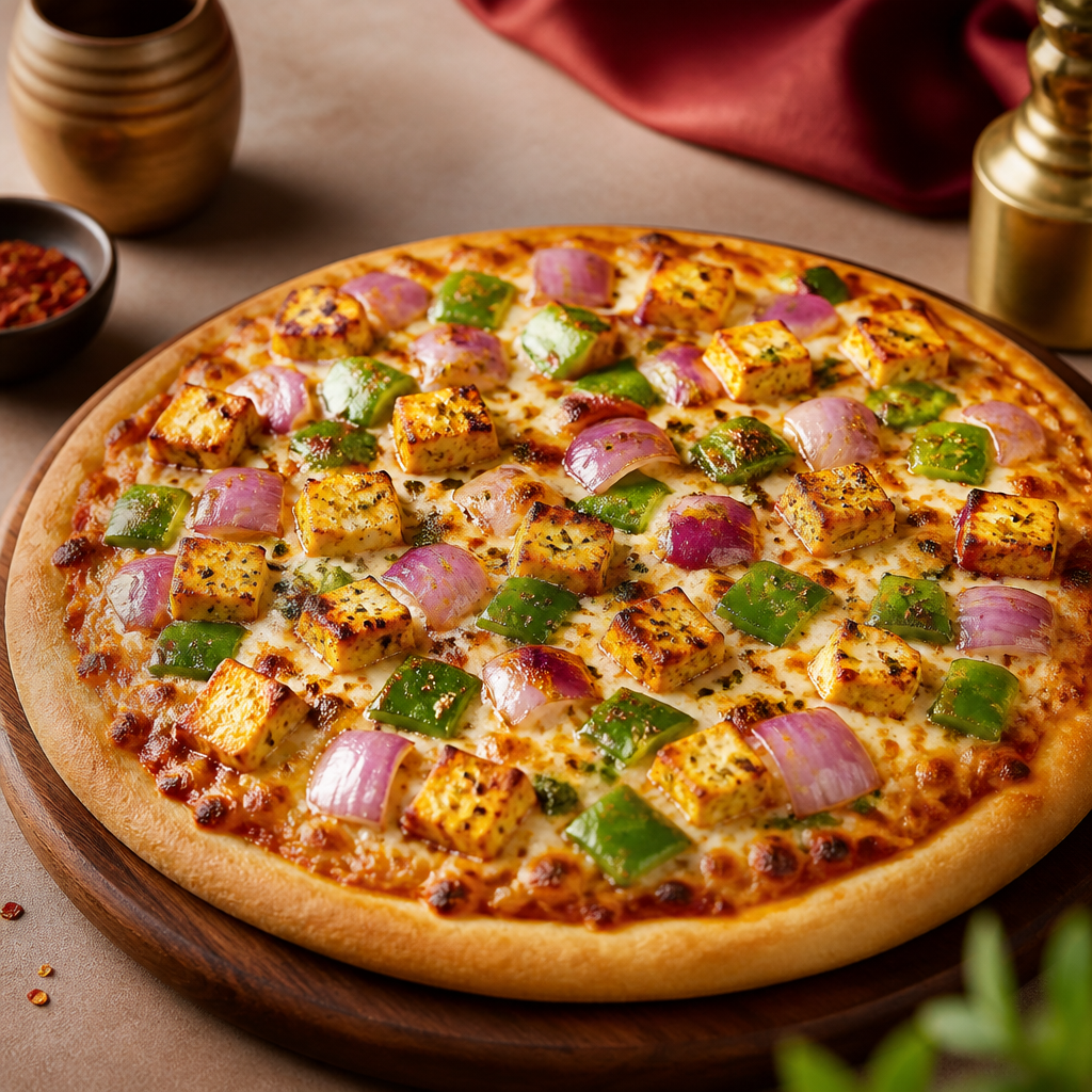 Paneer, Onion, Capsicum Pizza